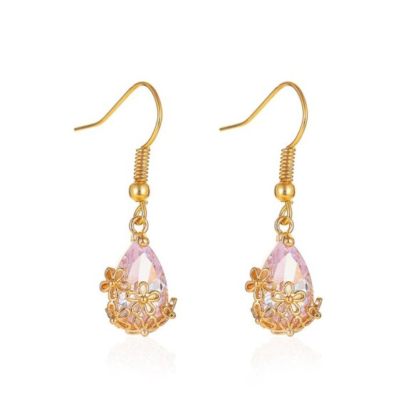 3/$35 Gold Copper Clear Oval Flower Drop Dangle Earrings Crystal Diamond - Picture 5 of 6